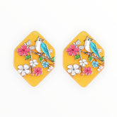 Blue Bird with Florals - Acrylic Cabochon